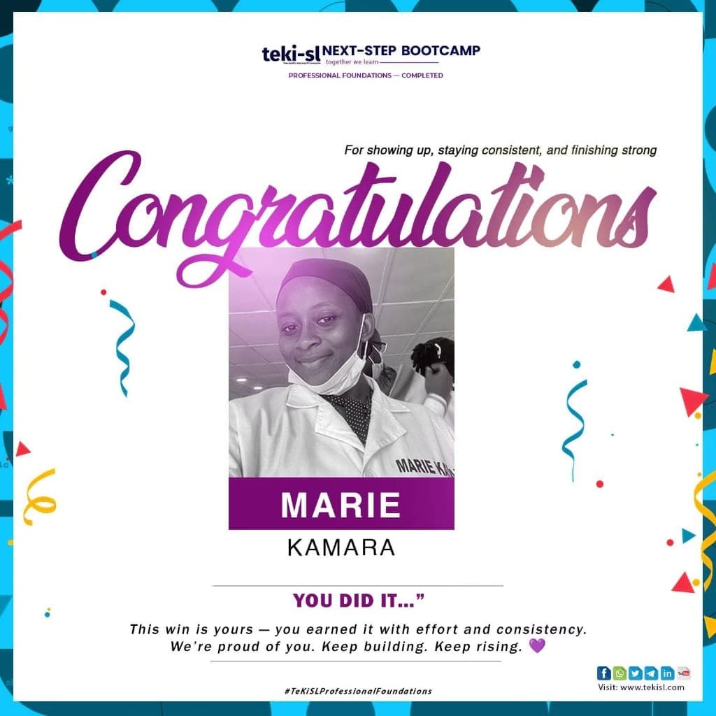 TeKi-SL Professional Foundations completion record for Marie Kamara