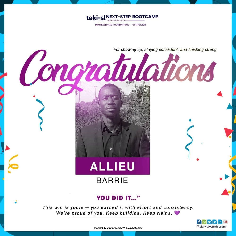 Allieu Barrie, Professional Foundations graduate