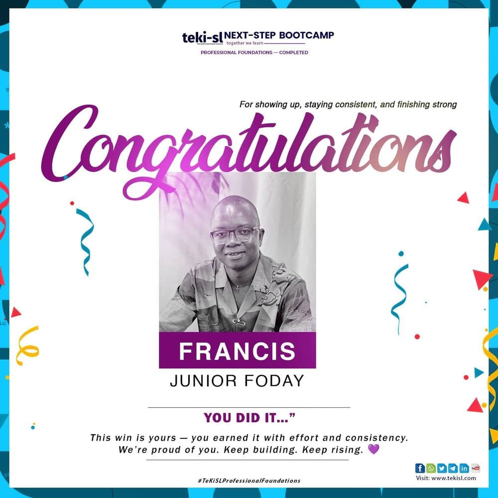 Francis Junior Foday, Professional Foundations graduate