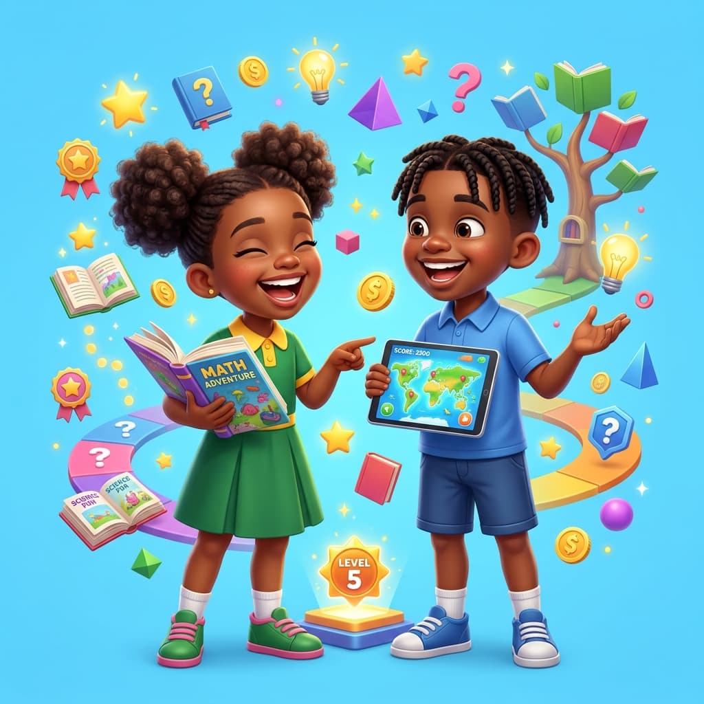 Happy children learning together