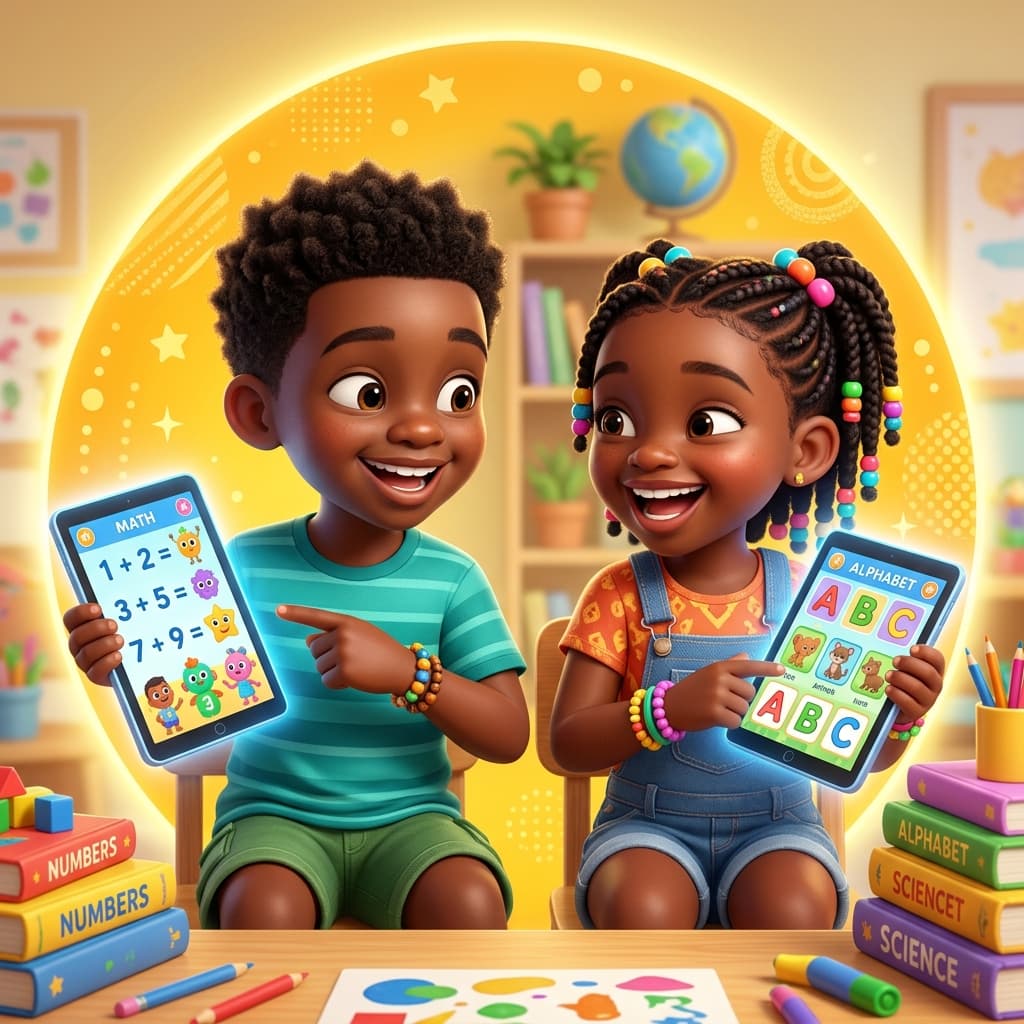 Happy children learning together