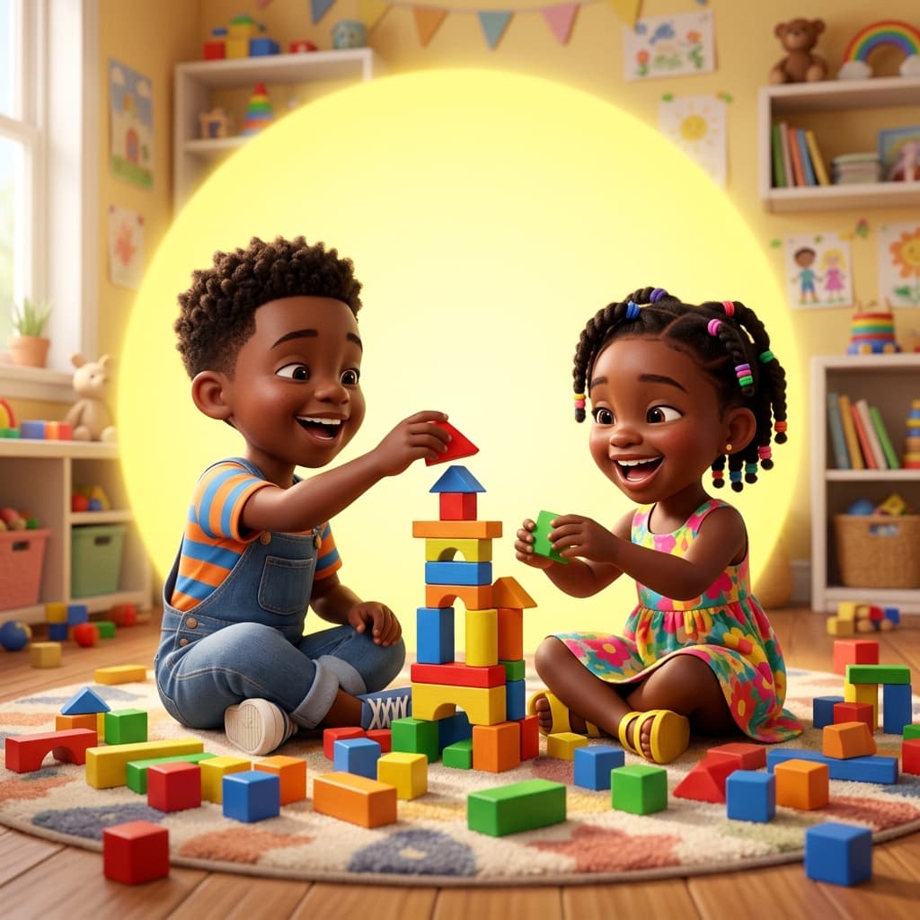 Happy children learning together
