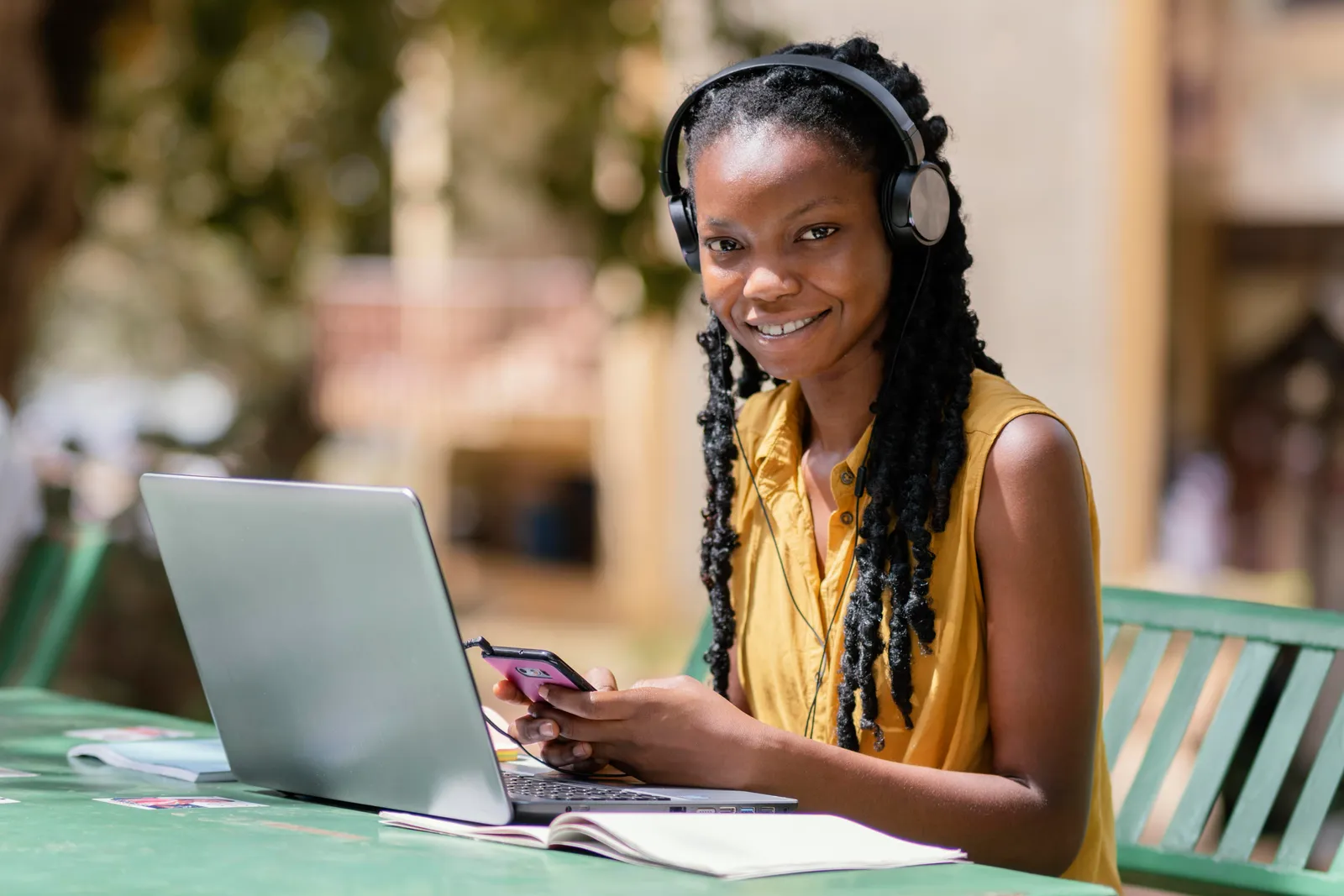 A woman using her phone