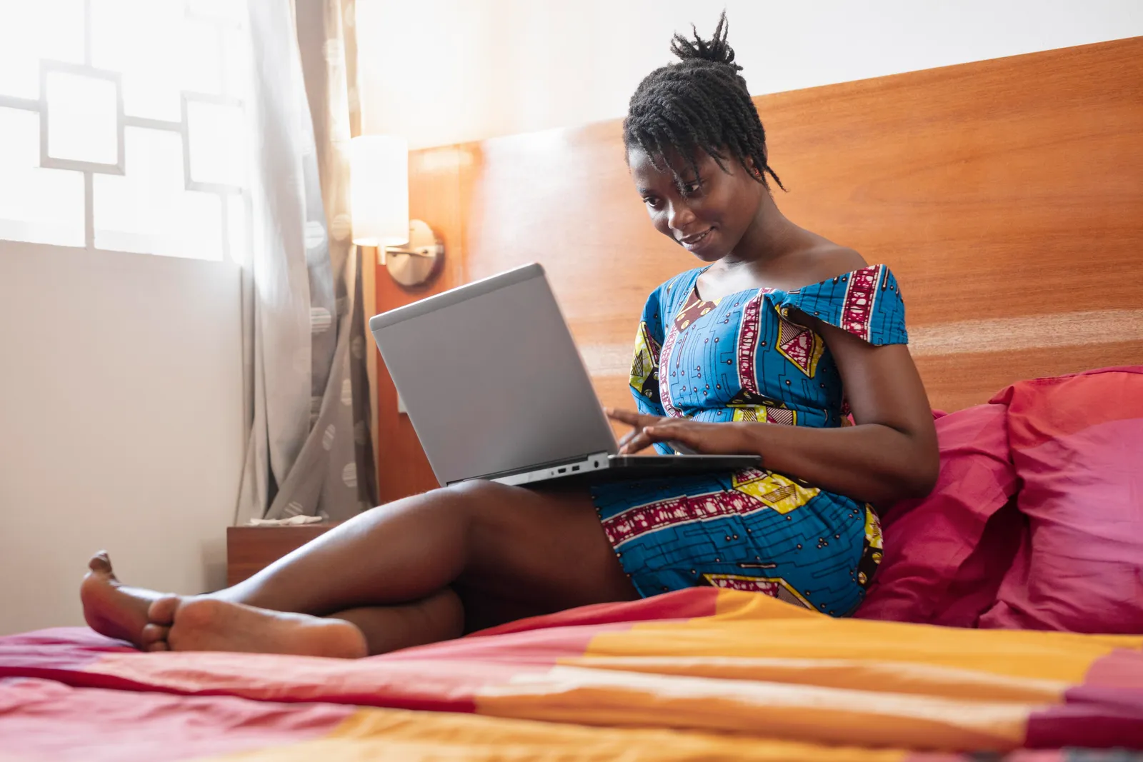 Working from home at a laptop